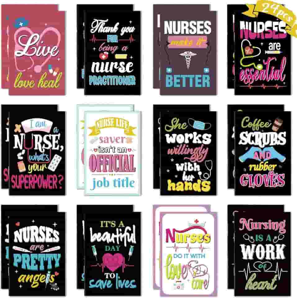 24 cadernos pretos de 2024 presentes de semana de enfermeiras – Mini blocos de notas de bolso para apreciação, graduação, estudante de medicina, enfermagem, escritório, artigos de festa