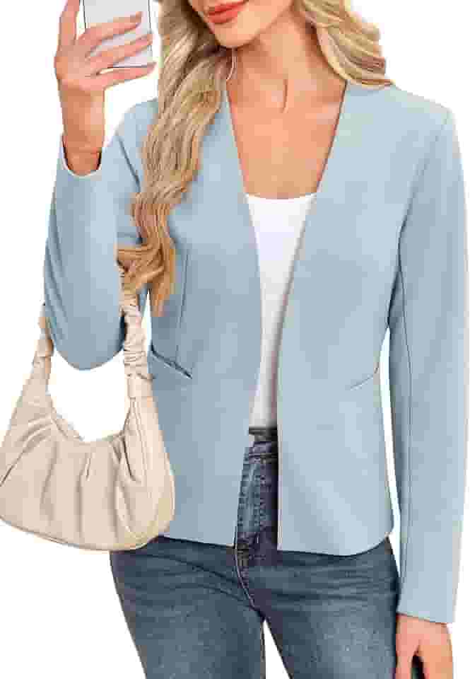 Blazers femininos com forro completo, manga comprida, manga comprida, trabalho, escritório, blazer com bolsos