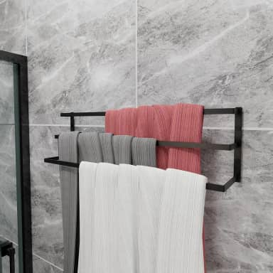 Toalheiro Parede Banheiro Porta Toalha de Banho Triplo 60cm Preto Fosco