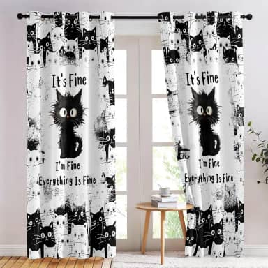 Lindas cortinas de gato para quarto, cortinas engraçadas de gatos pretos para janelas, cortina de cozinha gatinho, 132 x 213 cm de comprimento, 2 painéis, presentes para amantes de gatos