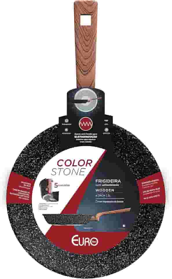 Euro Home - Frigideira 24 cm, 1.5 L de Alumínio com Antiaderente Color Stone Wooden - ALU8303-WD