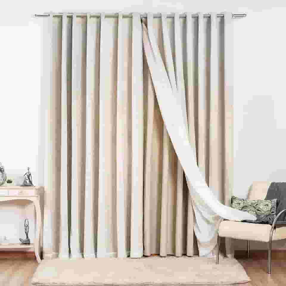 Cortina Gaze de Linho com Blackout em Tecido 3,00 x 2,60 para Sala ou Quarto de Luxo Elegante (Palha)