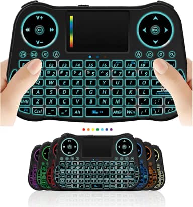 Mini teclado sem fio controle remoto touchpad mouse combo controlador com retroiluminação RGB para Android TV Box Smart TV com sistema operacional + USB PC computador laptop janela OS HTPC Home