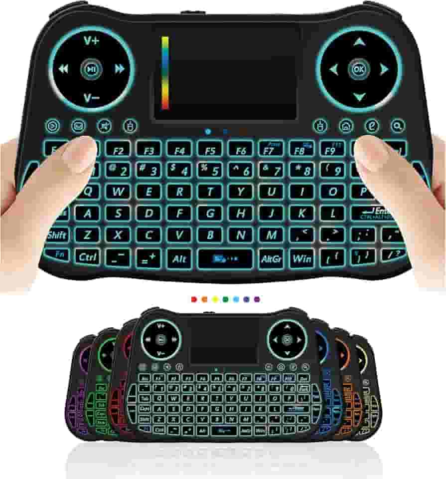 Mini teclado sem fio controle remoto touchpad mouse combo controlador com retroiluminação RGB para Android TV Box Smart TV com sistema operacional + USB PC computador laptop janela OS HTPC Home