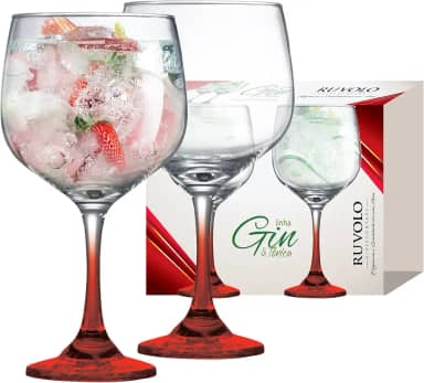 Jogo de taças para gin gambo vermelha Ideal Beefeater Tanqueray Bombay 705 ml 02 peças
