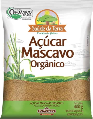 Saude da Terra Açúcar Mascavo Orgânico, Produto Orgânico Certificado Brasil, 400g, Glúten Free, Açúcar de Cana Morena Natural