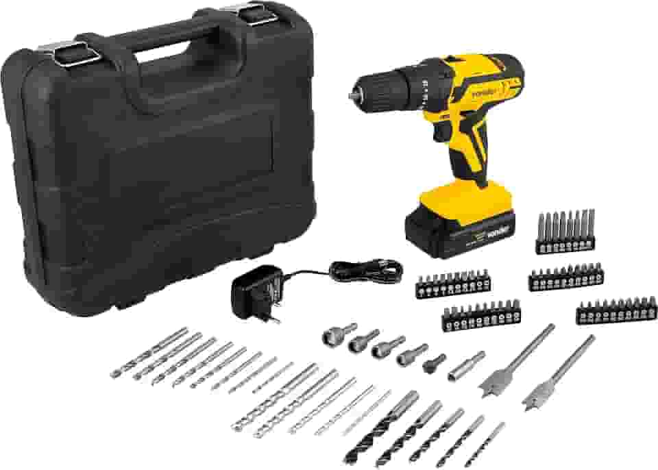 Parafusadeira/Furadeira com Impacto à Bateria 12V Lítio 3/8 Polegadas, Fonte Bivolt Automática, Jogo com 74 Acessórios, PFV 074 Vonder.