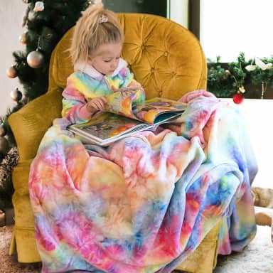 Elegear Cobertor Tie-Dye Arco-Íris para Meninas 150x200cm – Manta Tie Dye de Flanela Super Macia, Decorativa e Aconchegante para Sofá, Cama ou Presente Infantil