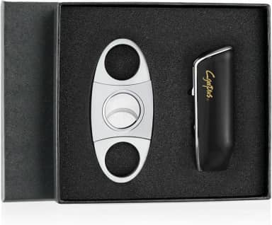 Isqueiros de charuto com cortador conjunto de isqueiro triplo de chama a jato com maçaricos de butano perfurador recarregável para homens (sem gás) (preto)