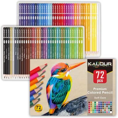 KALOUR 72 lápis de cor para livros de colorir adultos, núcleo macio, ideal para desenhar sombreamento, conjunto de lápis de cor, presente para adultos e crianças iniciantes