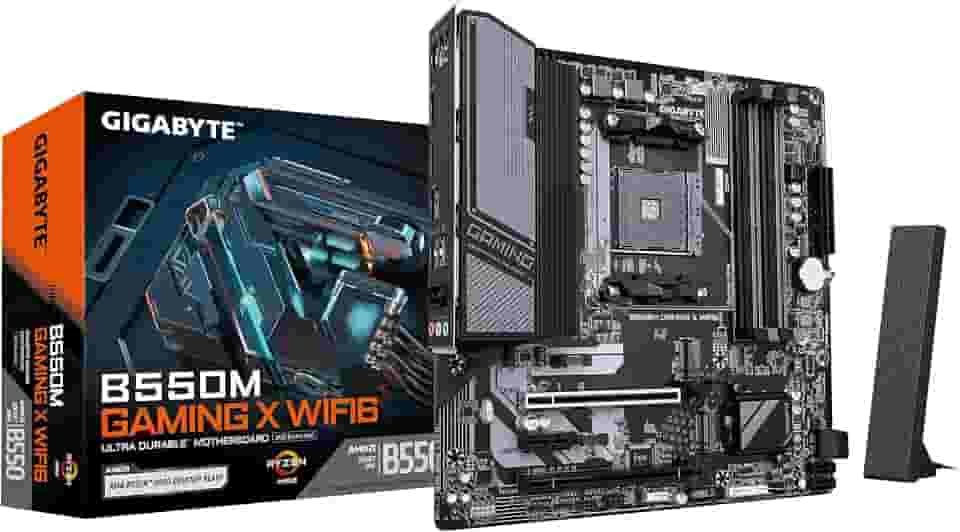 GIGABYTE Placa-mãe B550M Gaming X WIFI6 - CPU AMD Ryzen 5000, 5+3 fases VRM, até 3200MHz DDR4, 1xPCIe 4.0 + 1xPCIe 3.0 M.2, Wi-Fi 6, LAN 1GbE, USB 3.2 Gen 1