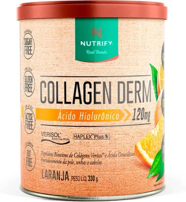 Nutrify - Collagen Derm Colágeno Hidrolisado com Ácido Hialurônico - Sem Glúten, Sem Açúcar e Sem Lactose - Laranja - 330g