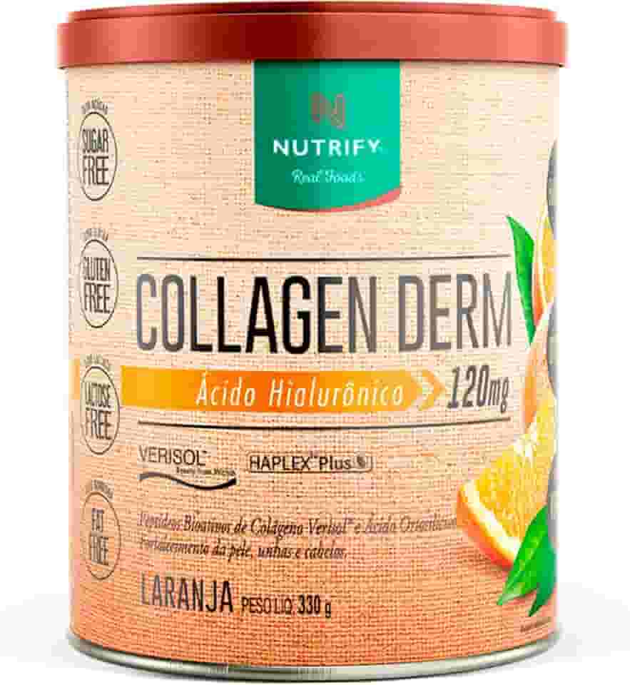 Nutrify - Collagen Derm Colágeno Hidrolisado com Ácido Hialurônico - Sem Glúten, Sem Açúcar e Sem Lactose - Laranja - 330g