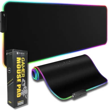 Mouse Pad Gamer Grande RGB, MTS, 80x30cm, 4mm de Espessura, Antiderrapante, Speed Control, 13 modos de iluminação, 7 Cores, Impermeável, Bordas Costuradas, Cabo USB - Ideal para Setup Gamer