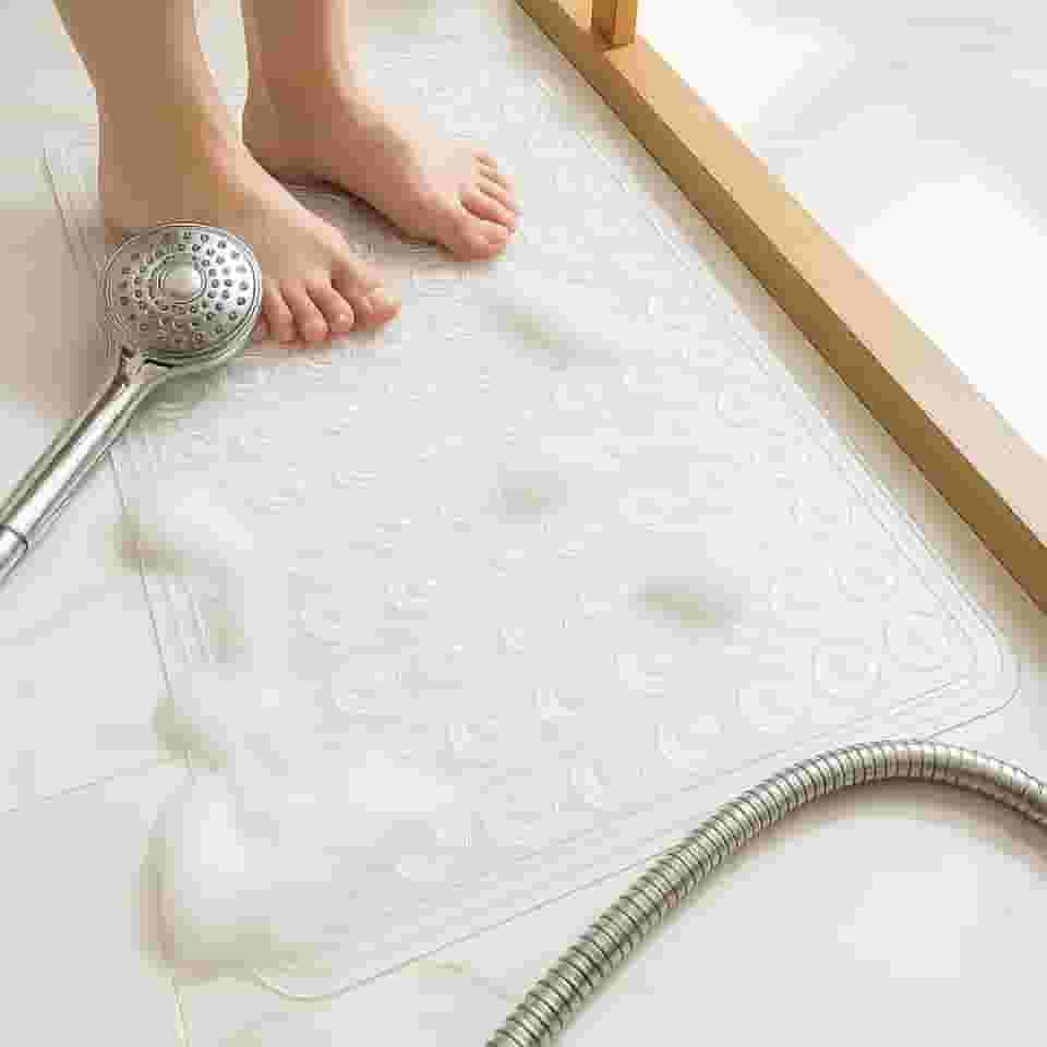 Tapete Banheiro Antiderrapante, Box, 40x100cm, com Furos de Drenagem e Ventosas – Lavável em Máquina