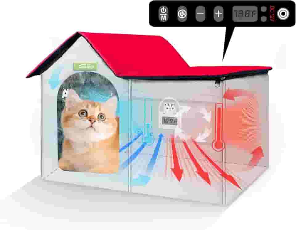 Quarto com ar condicionado para animais de estimação, casa dobrável para animais de estimação com função de aquecimento e resfriamento, forte, fácil de montar, com modos de refrigeração, aquecimento