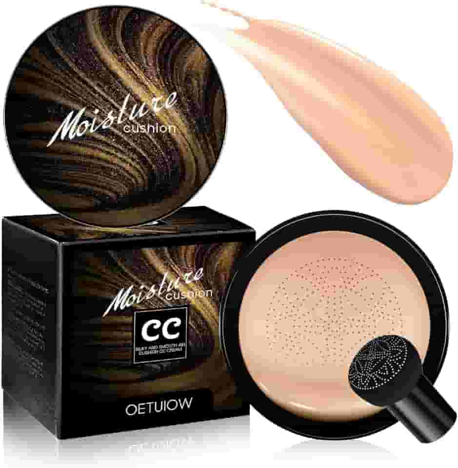 OETUIOW Mushroom Head Air Cushion Cc Cream - Nova Base De Maquiagem Facial Bb Atualizada Para Pele Madura, Corretivo Hidratante E Iluminador Longa Duração, Embalagem Dourada (Natural, 3,21 Onças (Pa