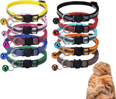 Pacote com 10 coleiras reflexivas para gatos com sinos, coleira de gato, coleira de segurança para gatos, suprimentos para animais de estimação, coisas, acessórios
