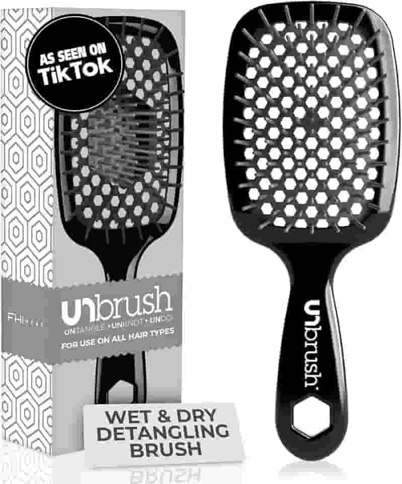 FHI Heat Escova desembaraçadora UNbrush para escovar sem dor em todos os tipos de cabelo molhado ou seco — cerdas antiestáticas DuoFlex duráveis, cabo leve, escova de cabelo ventilada, cinza