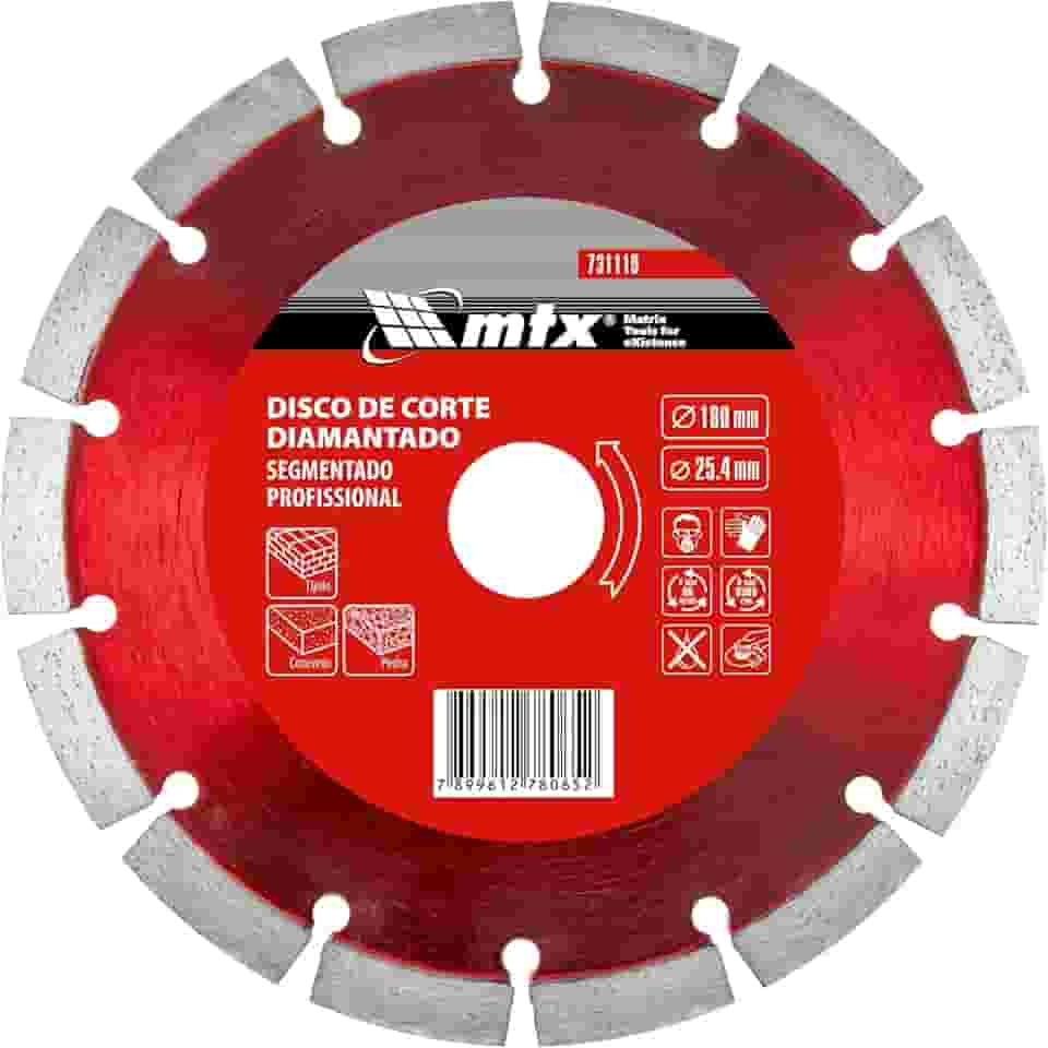 MTX Disco de Corte Diamantado Segmentado 180 x 2,4 x 25,4 mm – Corte Seco de Alta Eficiência para Pedra, Concreto e Alvenaria