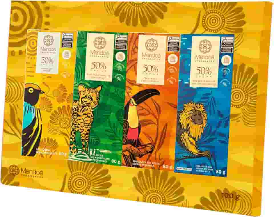 Mendoá, Caixa de chocolate premium presenteável, Mix sortido de sabores, Brasilis, 4 X 25 gramas = 100 gramas