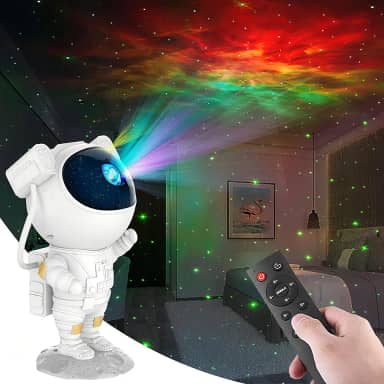 Projetor de Luz Estrela Galáxia Astronauta Multicolorido com Controle Remoto e Rotação 360° USB