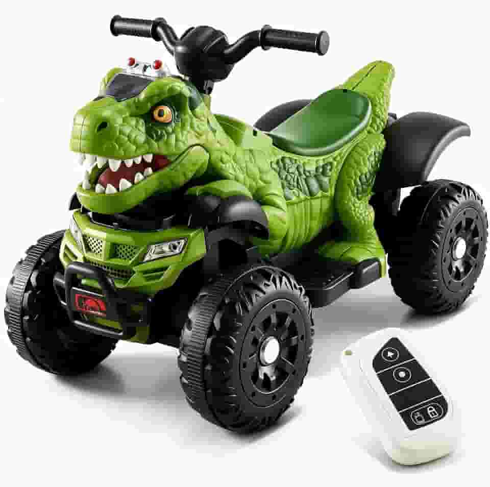 Quadriciclo Elétrico Infantil 6V com Controle Remoto, +3 Anos, Design Temático Dinossauro Raptor, Autonomia até 2h, Uso em Calçadas e Quintais, Certificação INMETRO