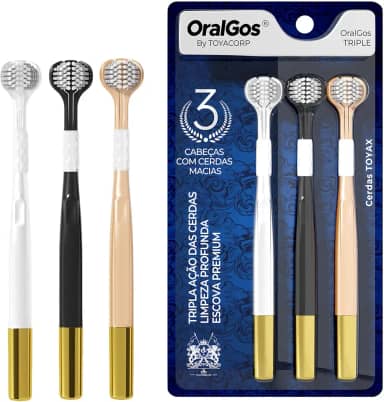 TRIPLE Escova de Dente 3 Faces Ultra Macia, para Gengivas Sensíveis, 3 Unidades, Adulto, Multi-Cores, Prática para Viagem, Inovadora e Funcional