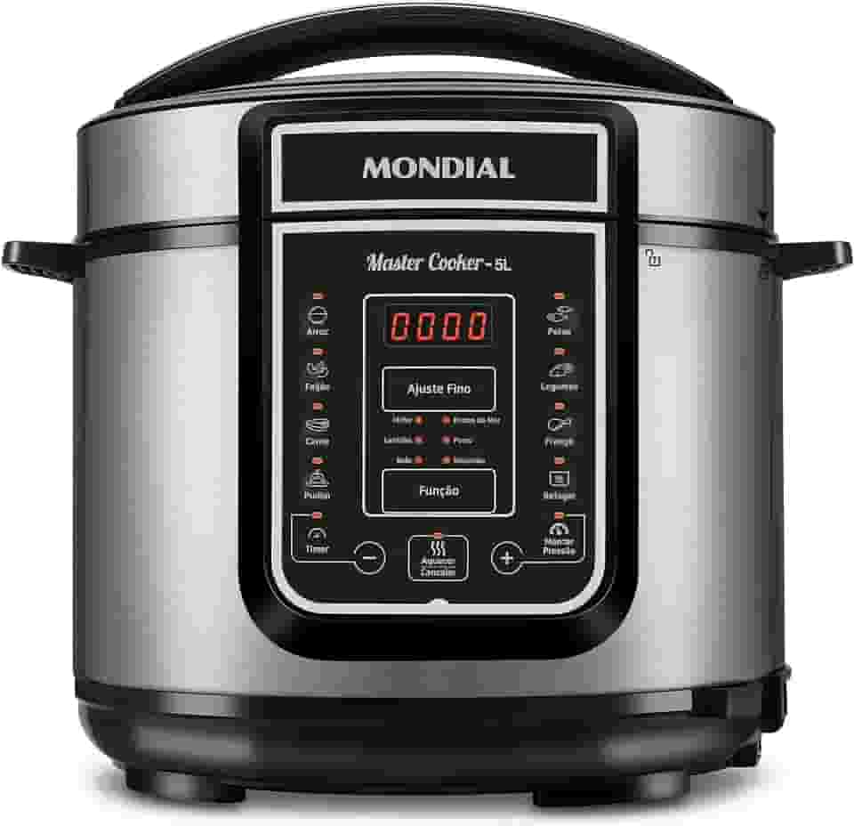 Panela de Pressão Elétrica Digital 5L, Mondial, Preto/Inox, 900W, 220V - PE-38