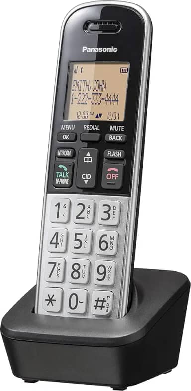Panasonic Telefone sem fio compacto com DECT 6.0, LCD âmbar de 4.1 cm e teclado HS iluminado, bloco de chamadas, identificador de chamadas, vários idiomas de exibição - 1 aparelho - KX-TGB810S