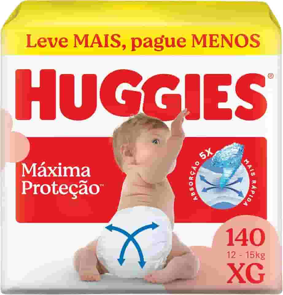 Fralda Descartável Huggies Máxima Proteção Tamanho XG 140 unidades – Nova fralda Supreme Care aberta com tecnologia Xtra-Flex, canais em X que se adaptam aos movimentos e máxima proteção sem fralda caída (embalagem pode variar)