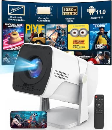 Mini Projetor Portátil 5G WiFi 6 Bluetooth Android,Suporte 4K e 1080P Full HD, 180° Giratório, Keystone Automático, Compatível com Android/iOS/HDMI/USB/Áudio, Ideal para Casa, Escola e Uso Externo