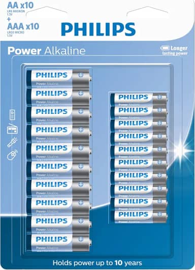 PHILIPS Pilha alcalina do tipo AA e AAA C/10 AA E 10-AAA, Branco, azul e cinza, padrão, LR036P20BP/59