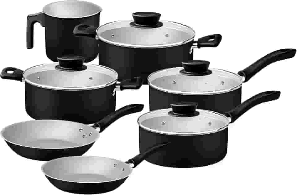 Jogo de Panelas Tramontina Linz em Alumínio com Revestimento Interno e Externo em Antiaderente Starflon Max Preto 07 Peças