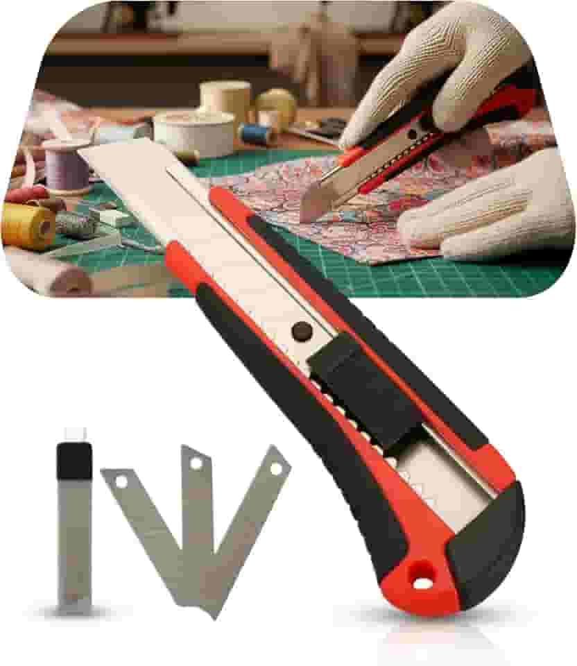 Estilete Emborrachado Profissional 18mm Ergonômico com Trava Automática e 3 Lâminas Extras Corte Preciso e Seguro Cores Sortidas