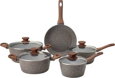 Mimo Style Conjunto 5 Panelas, Feitas em Alumínio e Tampa de Vidro Temperado. Revestimento Soft-Touch Nas Alças e Fundo Triplo. Funciona em Fogão a Gás, Elétrico e Indução (Grafito Cinza)