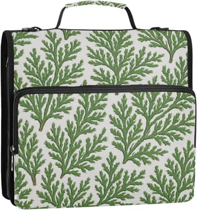 Fichário com zíper com estampa de folha de cedro verde, 3 cm, 3 anéis, inclui fichário com bolso com zíper, adequado para cremallera de carpeta do ensino médio