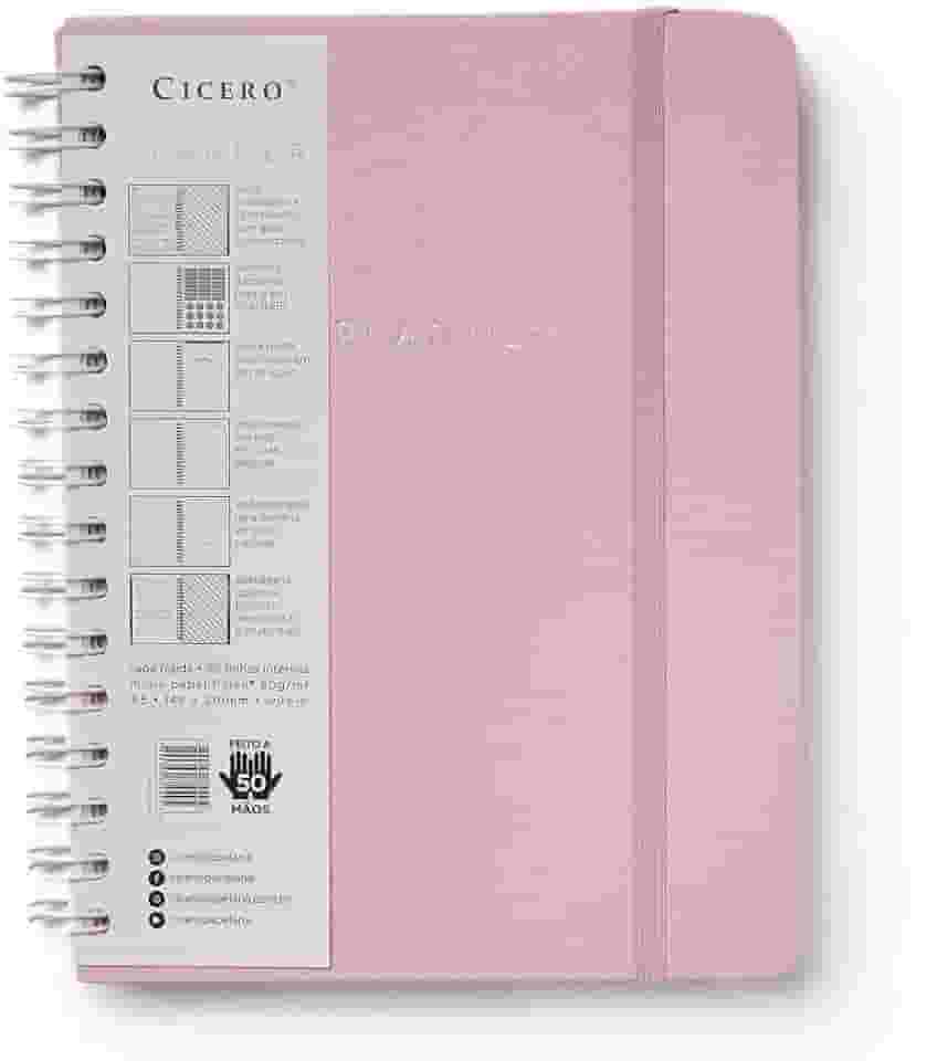 Planner Wire-o Pastel, Rosa, Mensal e Semanal, 96 Folhas, Papel Pólen 80g/m², Tamanho A5 (Grande)