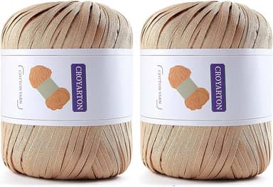 Pacote com 2 fios de ráfia para crochê, fio de algodão macio para crochê, bolsa de praia de verão, 228 jardas/fio de papel de fita de 100 g para iniciantes, bolsa de tricô manual DIY (marrom)