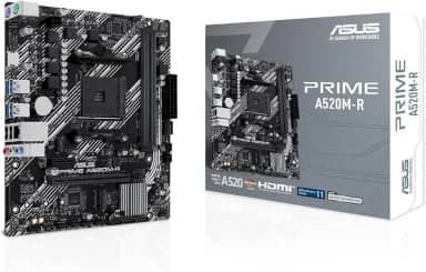ASUS Placa-mãe Prime A520M-R AMD Ryzen AM4 mATX com suporte M.2, Realtek 1Gb Ethernet, HDMI, SATA 6Gbps, suporte USB 5Gbps traseiro e frontal, preto