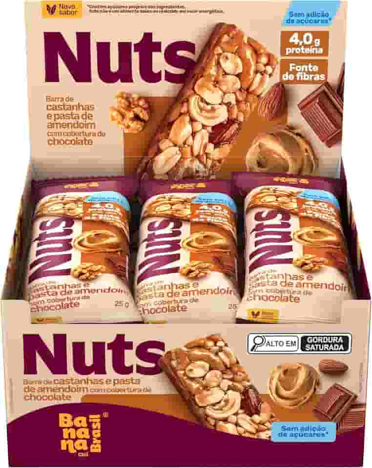Banana Brasil Barra De Castanhas E Pasta De Amendoim Com Cobertura De Chocolate Com 12 Unidades De 25G