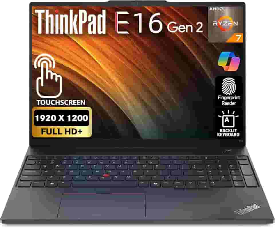 Lenovo ThinkPad E16 Gen 2, FHD + tela sensível ao toque de 16 polegadas, AMD Ryzen 7 7735U, 16 GB de RAM, SSD de 512 GB, impressão digital, teclado retroiluminado, WiFi 6E + BT, RJ-45, Webcam FHD, Win