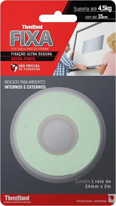 Fita Dupla Face ThreeBond 24mm x 2M | A Mais Forte em Menos Espaço | 4,5KG em 15cm