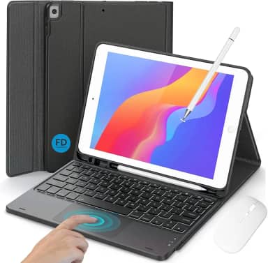 Case Capa para iPad 7a, 8a e 9a Geração 10.2″ com Teclado e Trackpad, Mouse, Caneta Touch e Compartimento para Pencil - FD Acessórios