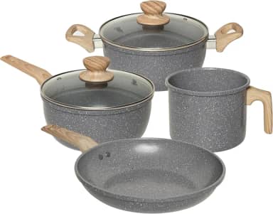 OSTER JOGO DE PANELAS E LEITEIRA MARBLE EDITION DARK GREY – 4 PEÇAS COM REVESTIMENTO CERÂMICO ANTIADERENTE, ALÇAS EM SILICONE ANTITÉRMICO E BASE COMPATÍVEL COM INDUÇÃO