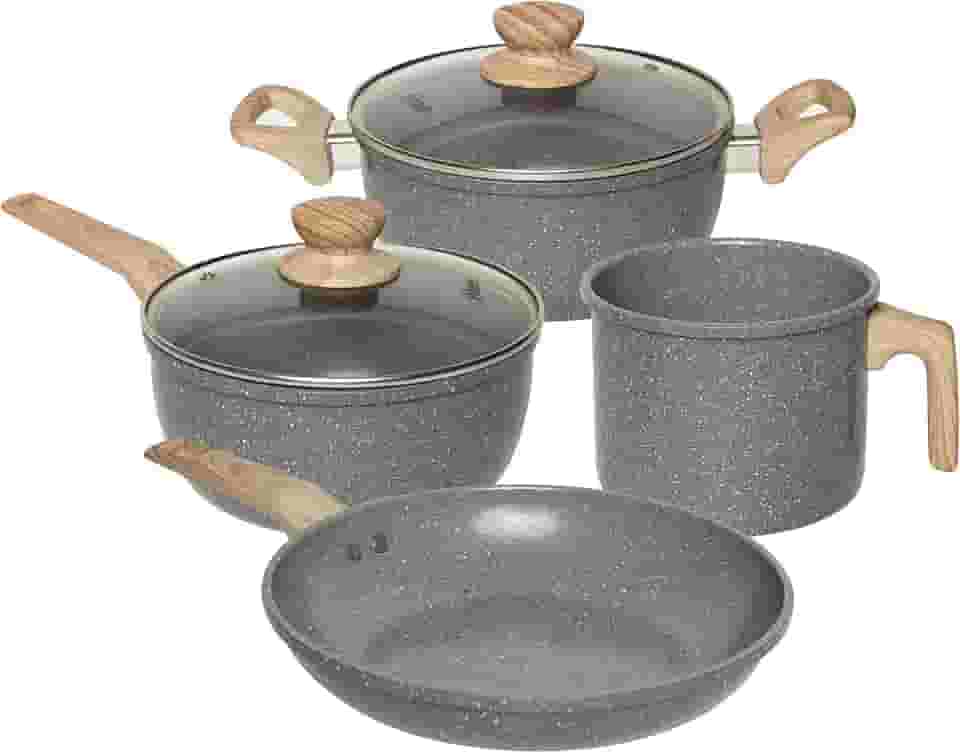 OSTER JOGO DE PANELAS E LEITEIRA MARBLE EDITION DARK GREY – 4 PEÇAS COM REVESTIMENTO CERÂMICO ANTIADERENTE, ALÇAS EM SILICONE ANTITÉRMICO E BASE COMPATÍVEL COM INDUÇÃO