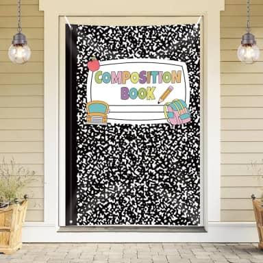 YQUQWN Composition Notebooks Backdrop, 40×60 Inch Classroom Library Students Photography Banner, We Love Books Reading Marble Notebooks for School Kids Home Office Reading Decorations Supplies