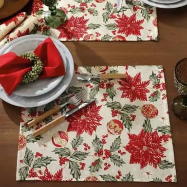 Jogo Americano Natalino Dohler Celebra Natal 6 Peças 45 x 35 cm Toalha Vermelha Verde Branca Brilho (Natal 106)