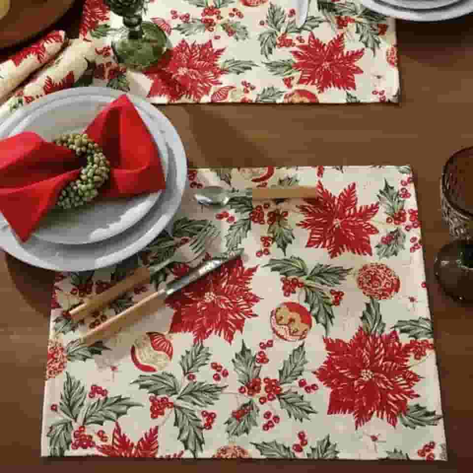 Jogo Americano Natalino Dohler Celebra Natal 6 Peças 45 x 35 cm Toalha Vermelha Verde Branca Brilho (Natal 106)