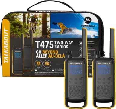 Motorola Solutions Rádio bidirecional extremo T475 preto com amarelo recarregável pacote com dois